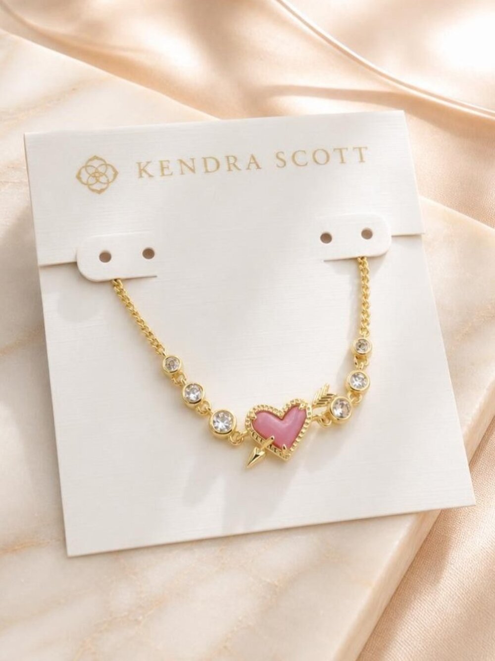 Kendra Scott Ari Heart Arrow Gold Pink Opalescent Resin Bracelet